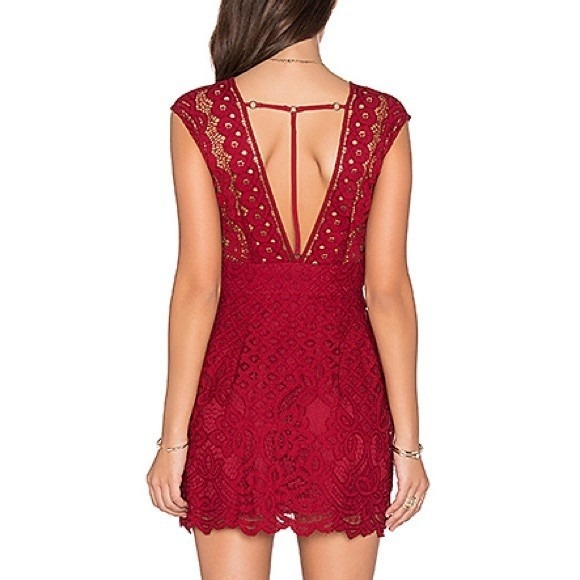 New Free People Red Lace Sleeveless Party Cocktail Jumpsuit Romper - Picture 2 of 8